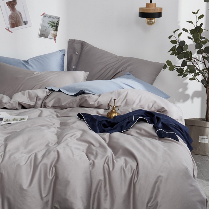 91家纺网 家纺一手货源 找家纺 优然居家纺  60支长绒棉纯色四件套 金属银灰