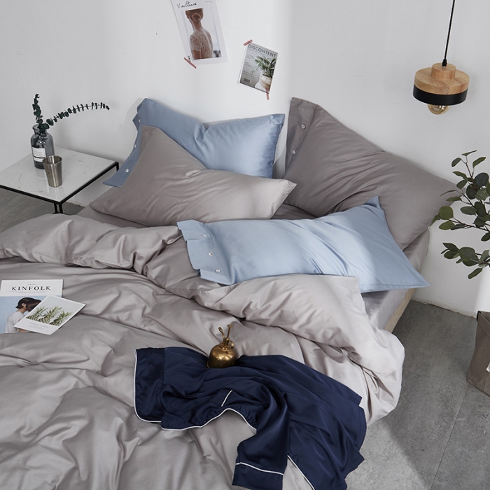 91家纺网 家纺一手货源 找家纺 优然居家纺  60支长绒棉纯色四件套 金属银灰