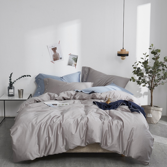 91家纺网 家纺一手货源 找家纺 优然居家纺  60支长绒棉纯色四件套 金属银灰