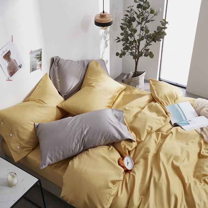 91家纺网 家纺一手货源 找家纺 优然居家纺  60支长绒棉纯色四件套 柠檬黄