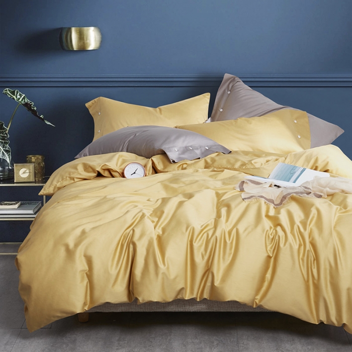 91家纺网 家纺一手货源 找家纺 优然居家纺  60支长绒棉纯色四件套 柠檬黄