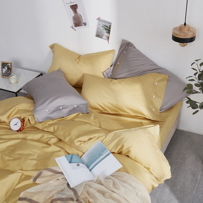 91家纺网 家纺一手货源 找家纺 优然居家纺  60支长绒棉纯色四件套 柠檬黄