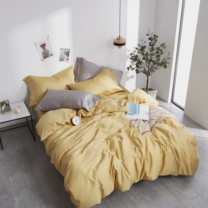 91家纺网 家纺一手货源 找家纺 优然居家纺  60支长绒棉纯色四件套 柠檬黄