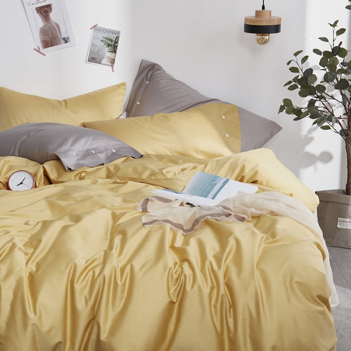 91家纺网 家纺一手货源 找家纺 优然居家纺  60支长绒棉纯色四件套 柠檬黄