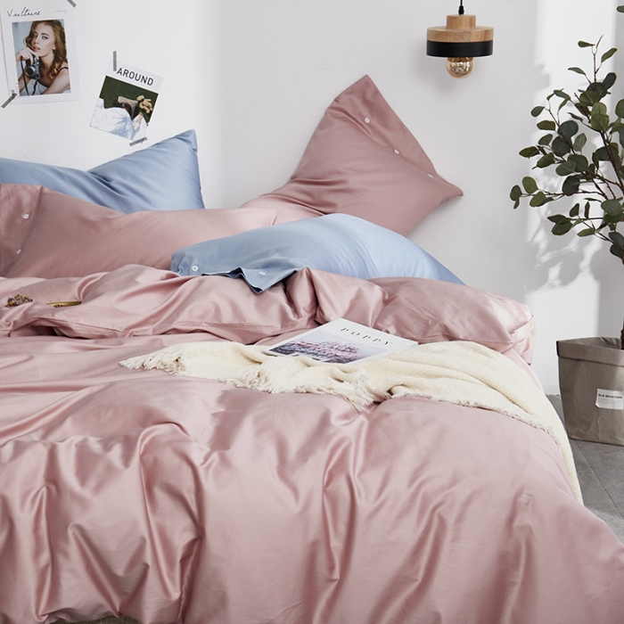 91家纺网 家纺一手货源 找家纺 优然居家纺  60支长绒棉纯色四件套 暖心粉