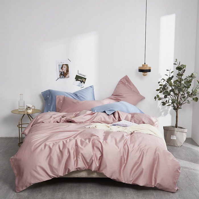 91家纺网 家纺一手货源 找家纺 优然居家纺  60支长绒棉纯色四件套 暖心粉