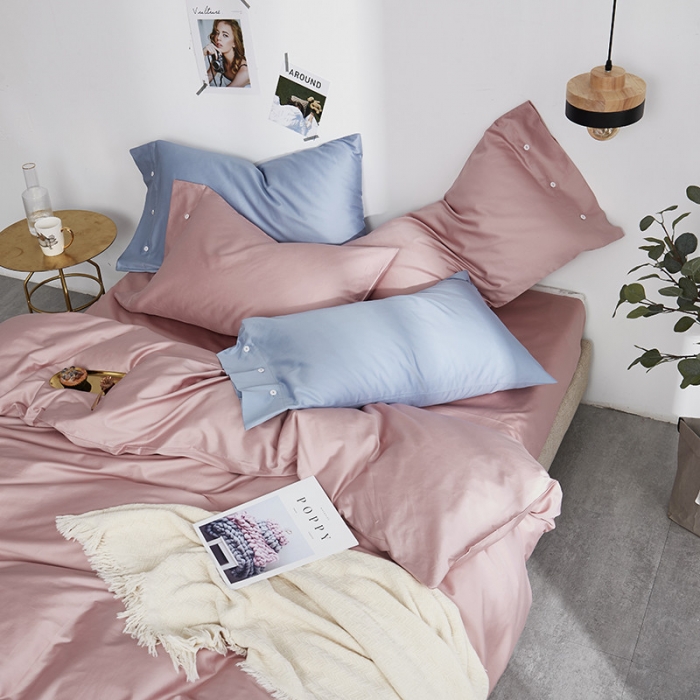 91家纺网 家纺一手货源 找家纺 优然居家纺  60支长绒棉纯色四件套 暖心粉