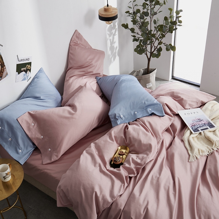 91家纺网 家纺一手货源 找家纺 优然居家纺  60支长绒棉纯色四件套 暖心粉