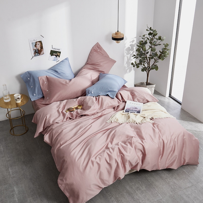 91家纺网 家纺一手货源 找家纺 优然居家纺  60支长绒棉纯色四件套 暖心粉