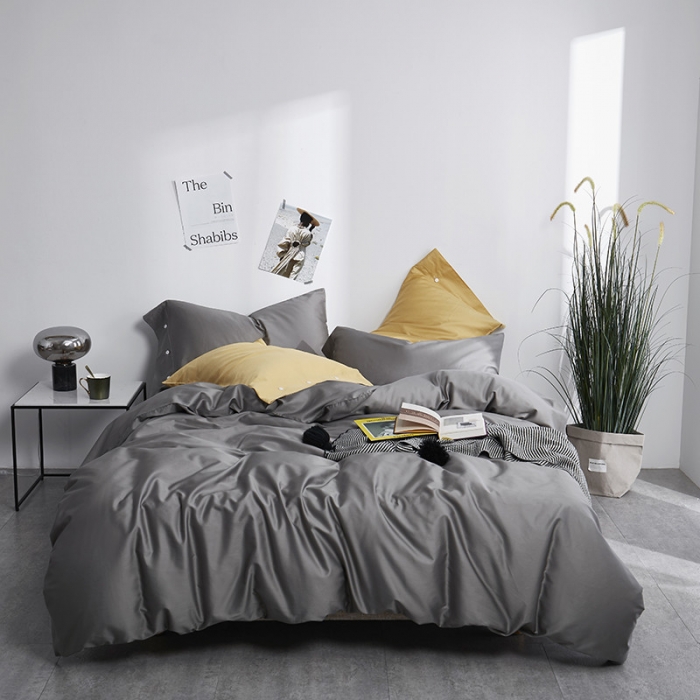 91家纺网 家纺一手货源 找家纺 优然居家纺  60支长绒棉纯色四件套 深邃灰