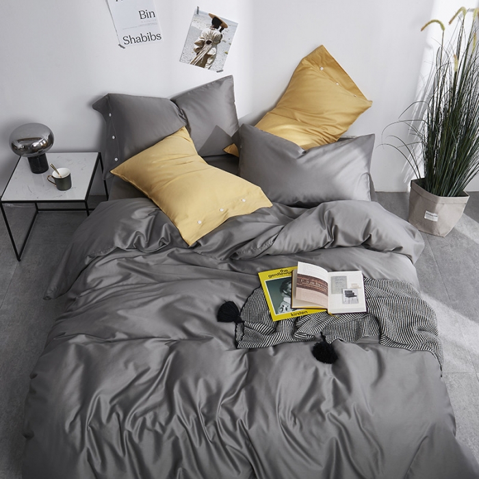 91家纺网 家纺一手货源 找家纺 优然居家纺  60支长绒棉纯色四件套 深邃灰