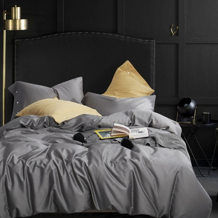 优然居家纺  60支长绒棉纯色四件套 深邃灰