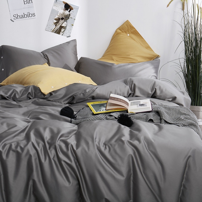 91家纺网 家纺一手货源 找家纺 优然居家纺  60支长绒棉纯色四件套 深邃灰