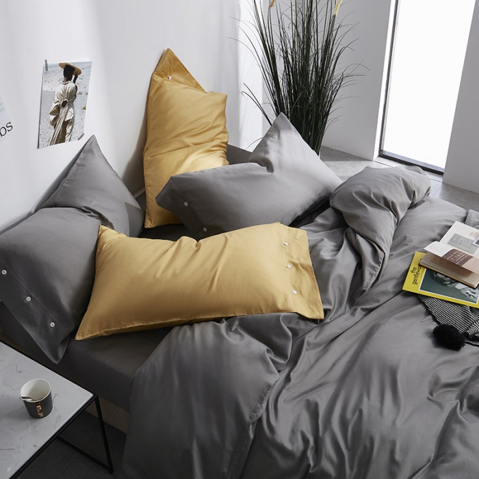 91家纺网 家纺一手货源 找家纺 优然居家纺  60支长绒棉纯色四件套 深邃灰