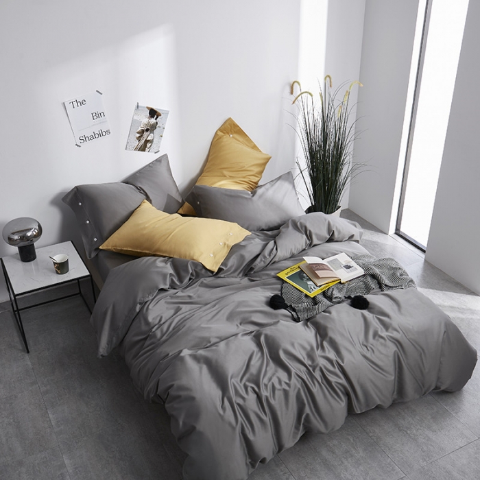 91家纺网 家纺一手货源 找家纺 优然居家纺  60支长绒棉纯色四件套 深邃灰