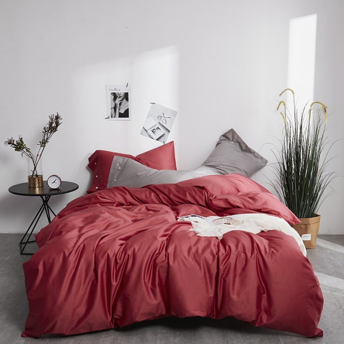 91家纺网 家纺一手货源 找家纺 优然居家纺  60支长绒棉纯色四件套 胭脂红