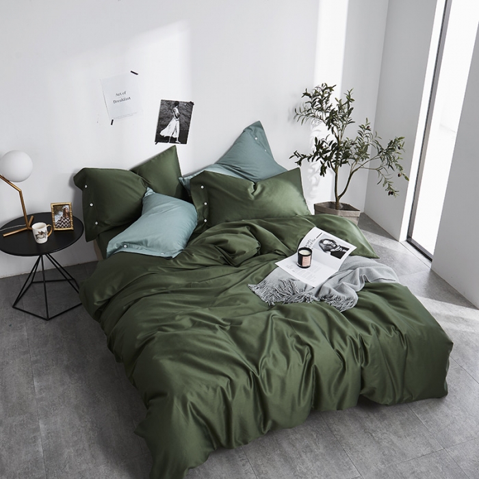 91家纺网 家纺一手货源 找家纺 优然居家纺  60支长绒棉纯色四件套 祖母绿