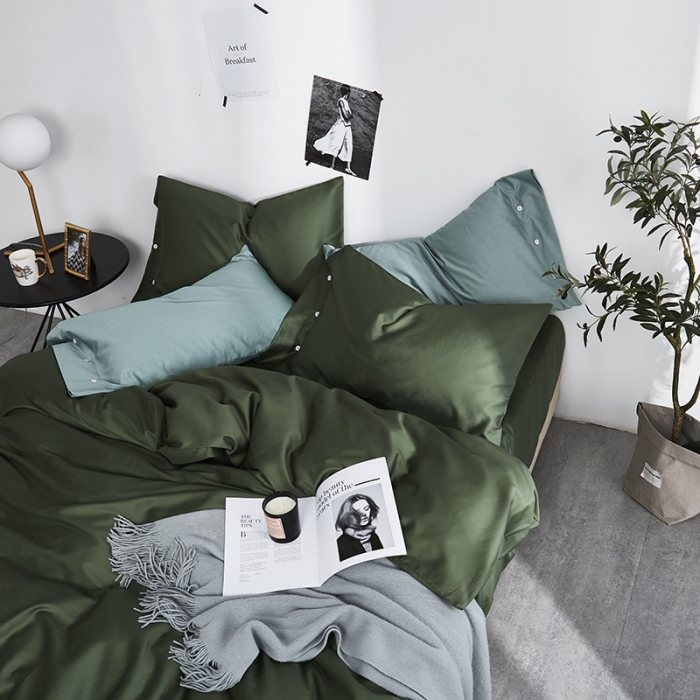 91家纺网 家纺一手货源 找家纺 优然居家纺  60支长绒棉纯色四件套 祖母绿