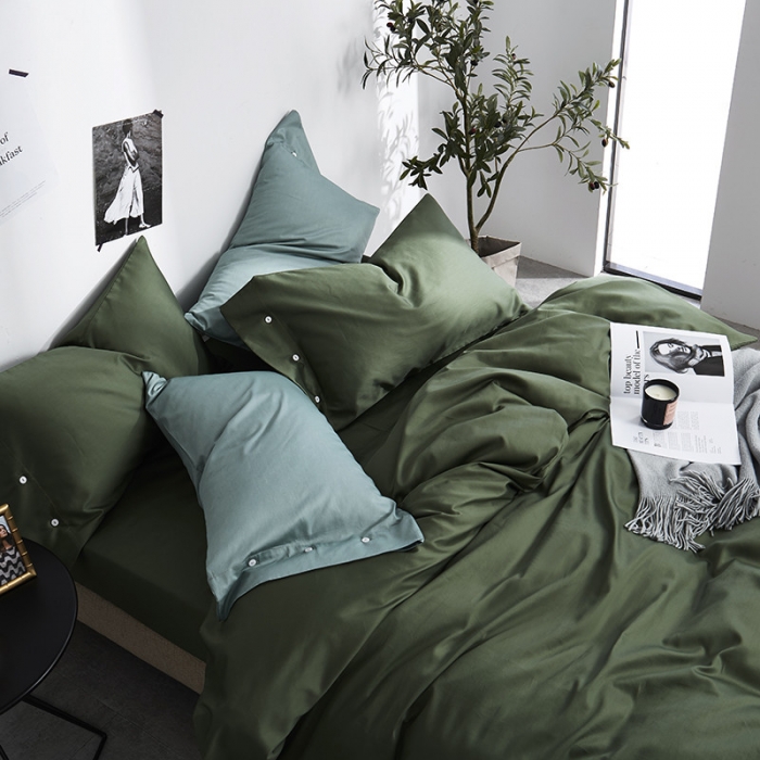 91家纺网 家纺一手货源 找家纺 优然居家纺  60支长绒棉纯色四件套 祖母绿