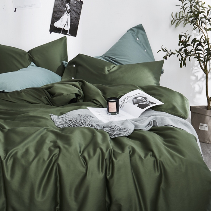 91家纺网 家纺一手货源 找家纺 优然居家纺  60支长绒棉纯色四件套 祖母绿