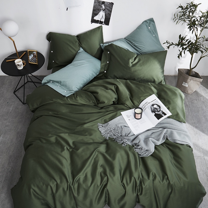 91家纺网 家纺一手货源 找家纺 优然居家纺  60支长绒棉纯色四件套 祖母绿