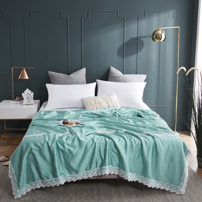 91家纺网 家纺一手货源 找家纺 优然居家纺 60支兰精天丝夏被 湖水绿