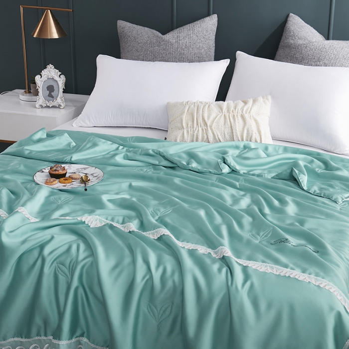 91家纺网 家纺一手货源 找家纺 优然居家纺 60支兰精天丝夏被 湖水绿