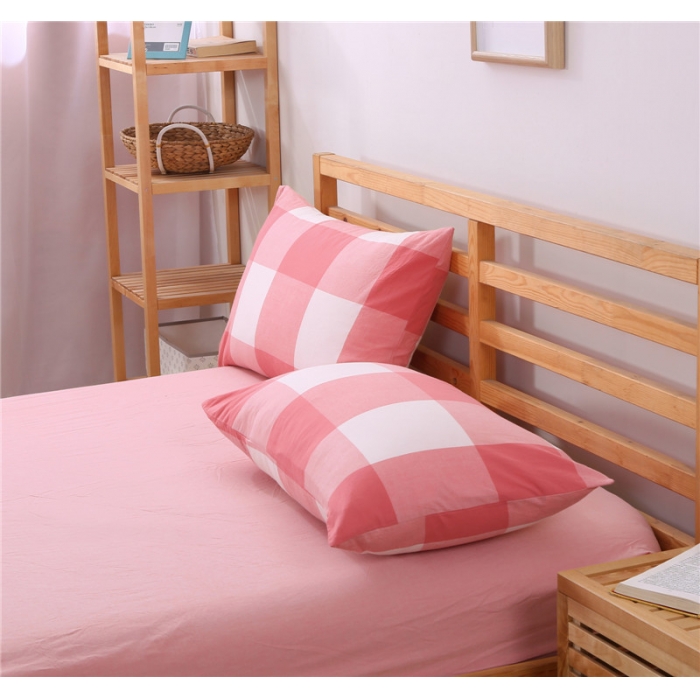 91家纺网 家纺一手货源 找家纺 例外Home 水洗棉四件套床笠款红大格