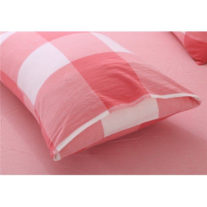 91家纺网 家纺一手货源 找家纺 例外Home 水洗棉四件套床笠款红大格