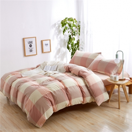 例外Home 水洗棉四件套床笠款玉大格