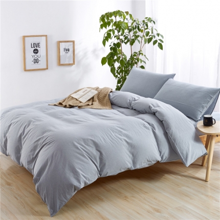 例外Home 水洗棉四件套床笠款素水兰