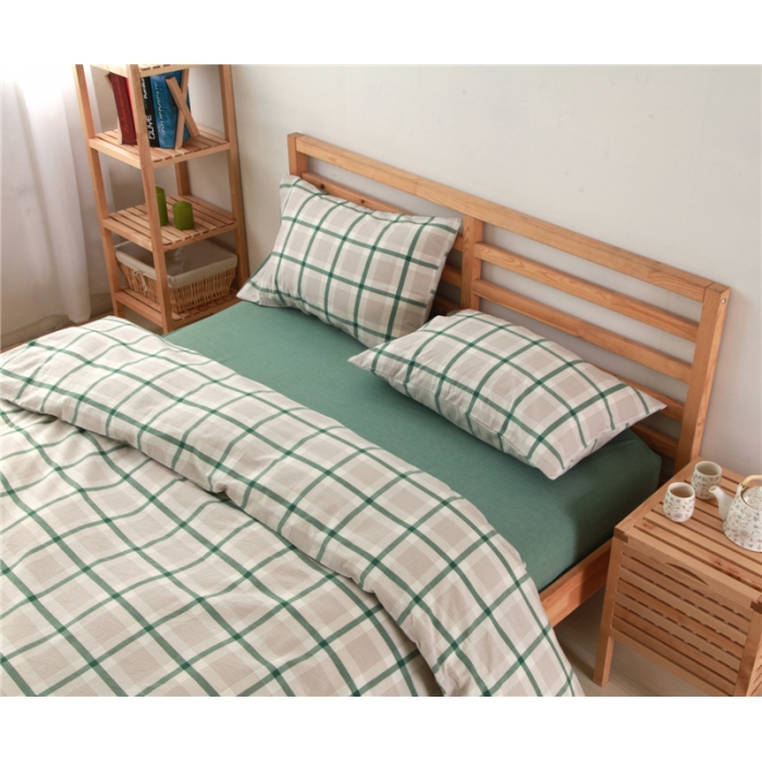 91家纺网 家纺一手货源 找家纺 例外Home 水洗棉四件套床笠款英伦绿