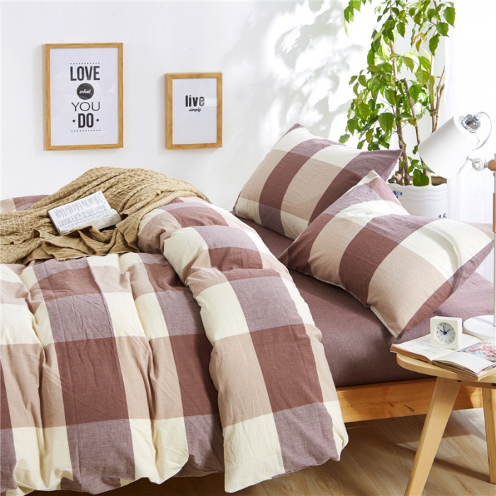 91家纺网 家纺一手货源 找家纺 例外Home 水洗棉四件套床单款咖大格