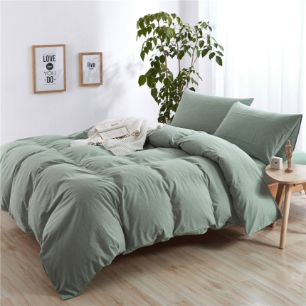 例外Home 水洗棉四件套床单款素绿