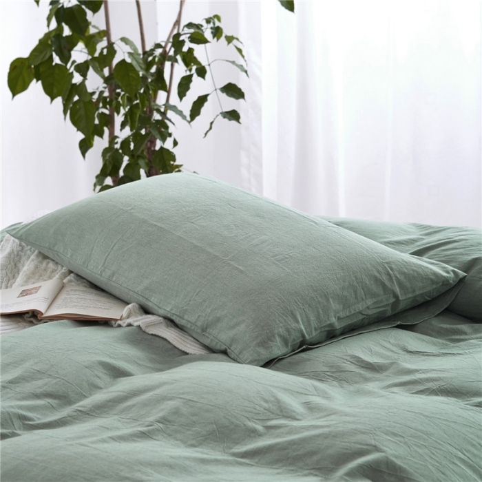 91家纺网 家纺一手货源 找家纺 例外Home 水洗棉四件套床单款素绿