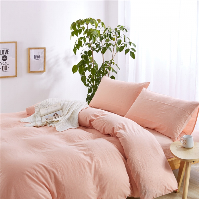 91家纺网 家纺一手货源 找家纺 例外Home 水洗棉四件套床单款素玉