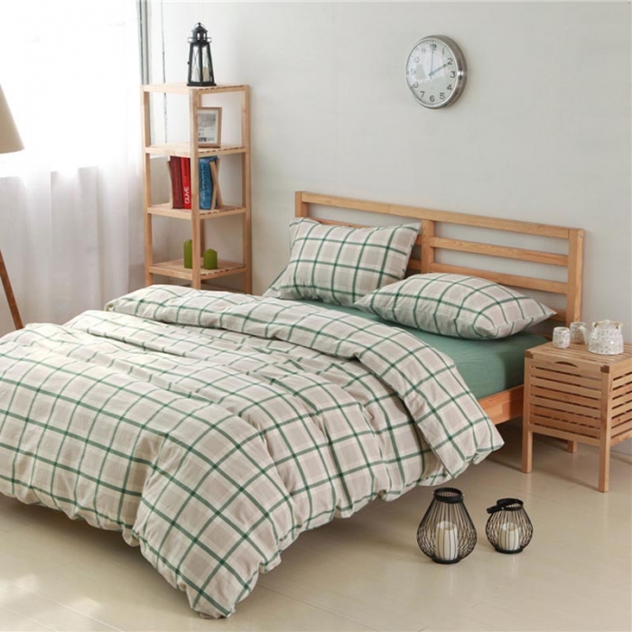 91家纺网 家纺一手货源 找家纺 例外Home 水洗棉四件套床笠款英伦绿