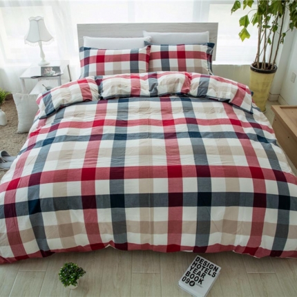 例外Home 水洗棉四件套床笠款骑士红