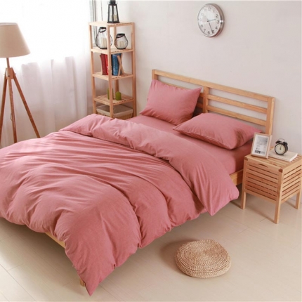 例外Home 水洗棉四件套床单款素红