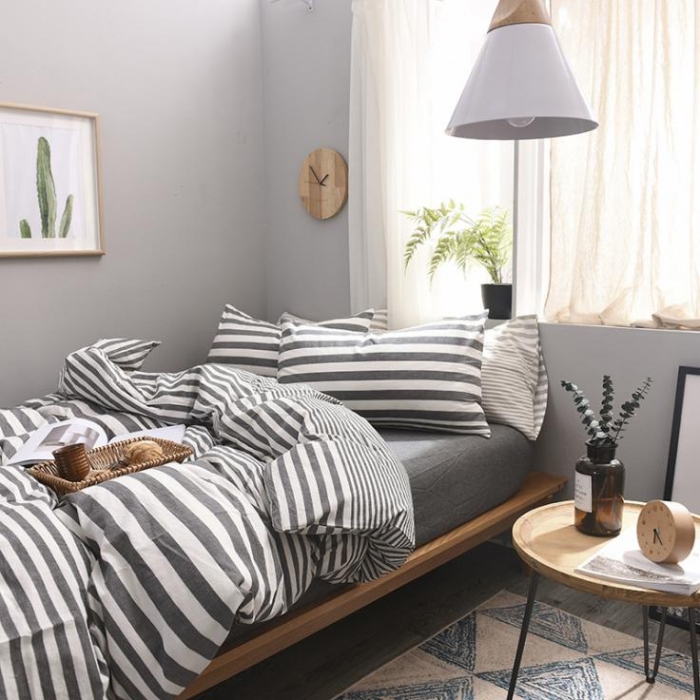 91家纺网 家纺一手货源 找家纺 例外Home 水洗棉四件套床单款渐变-灰