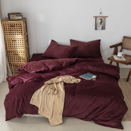 例外Home 2020新款日式良品天鹅绒四件套 酒红