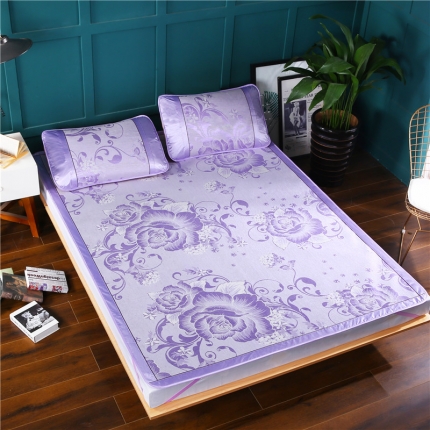 91家纺网 家纺一手货源 找家纺 莱轩席业 2023新款提花冰丝席凉席 花开富贵-紫