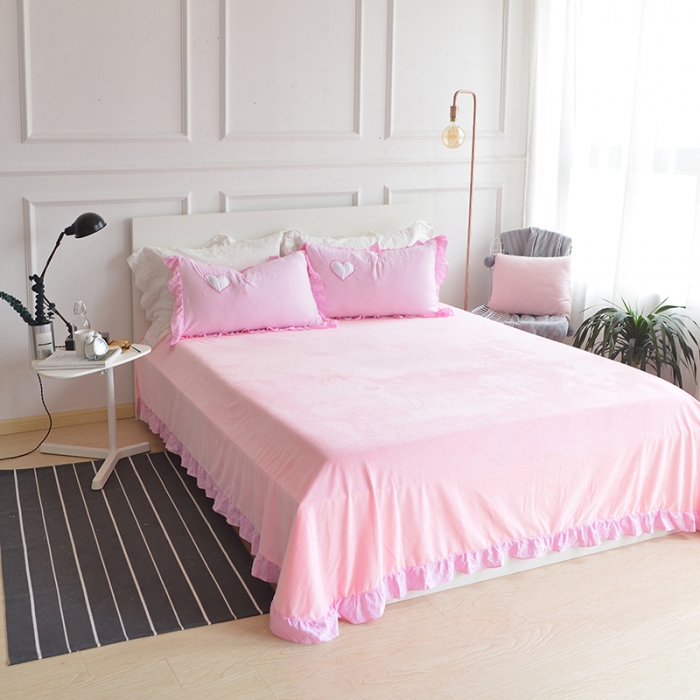 91家纺网 家纺一手货源 找家纺 艾米家居 韩版公主风水洗棉+水晶绒立体绣四件套 可爱粉