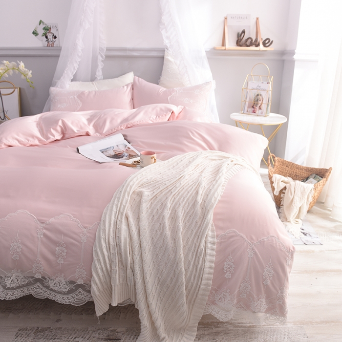 91家纺网 家纺一手货源 找家纺 艾米家居 水洗真丝四件套纯真系列 粉玉色