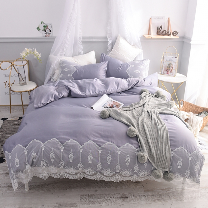 91家纺网 家纺一手货源 找家纺 艾米家居 水洗真丝四件套纯真系列 蓝灰色