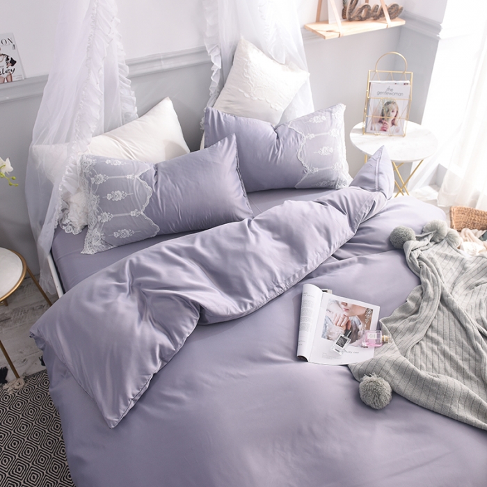 91家纺网 家纺一手货源 找家纺 艾米家居 水洗真丝四件套纯真系列 蓝灰色