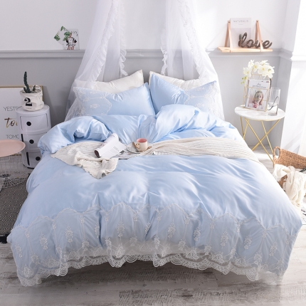 91家纺网 家纺一手货源 找家纺 艾米家居 水洗真丝四件套纯真系列 浅蓝色