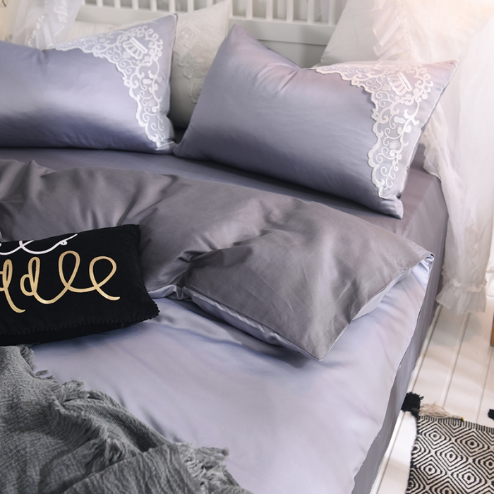 91家纺网 家纺一手货源 找家纺 艾米家居18年新款水洗真丝四件套（床单床笠款）蓝灰