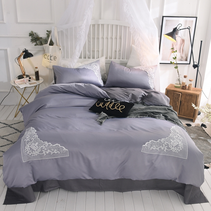 91家纺网 家纺一手货源 找家纺 艾米家居18年新款水洗真丝四件套（床单床笠款）蓝灰