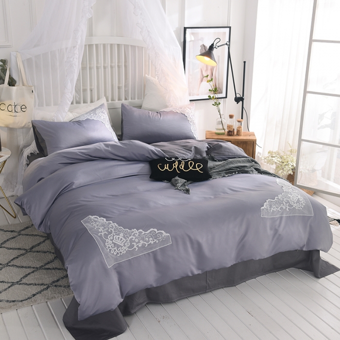 91家纺网 家纺一手货源 找家纺 艾米家居18年新款水洗真丝四件套（床单床笠款）蓝灰